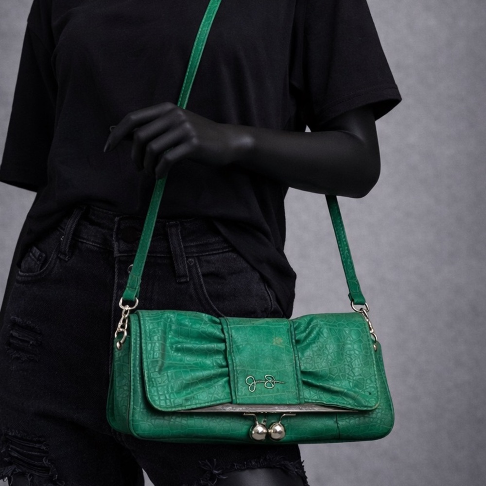 Jessica Simpson Green Bow-Front Shoulder Bag with Crossbody Strap
